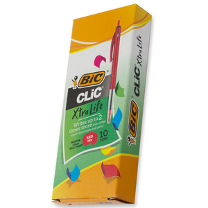 Bic Clic Ballpoint Pen Retractable Medium Tip Red Box of 10