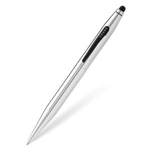 Ballpoint Pens: Cross Ballpoint Pen + Stylus Lustrous Chrome Tech 2 Medium Black Ink