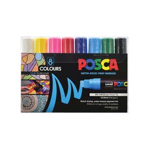Artists Calligraphy Pens: Uni Posca Paint Marker Bold Chisel Tip 15.0mm PC-17K Assorted 8 Pack