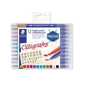 Artists Calligraphy Pens: Staedtler Calligraphy Pen Double-Ended 2mm & 3.5mm Pack of 12 Assorted Colours