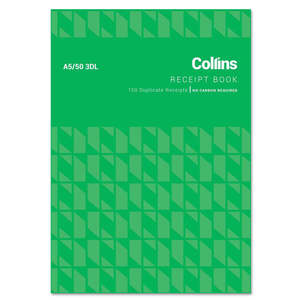 Collins Cash Receipt A5/50 3DL No Carbon Required 150 Duplicate Receipts