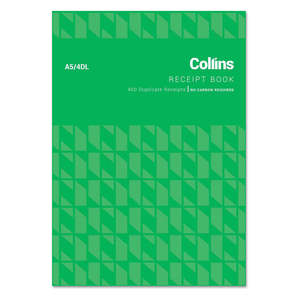 Collins Cash Receipt A5 4DL No Carbon Required 400 Duplicate Receipts