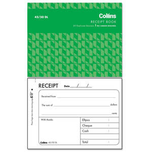Record Keeping Books Receipt Books: Collins Cash Receipt 45/50DL No Carbon Required 50 Duplicate Receipts