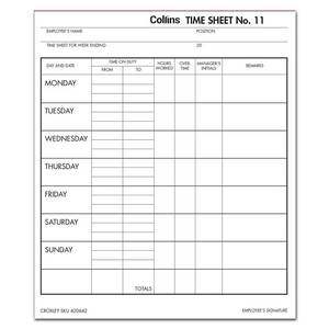 Collins Wage Time Sheets No.11 187 x 220mm 100 Leaf