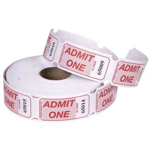 Record Keeping Books Receipt Books: Globe Admit One Tickets Assorted Colours Single Roll of 1000 Tickets