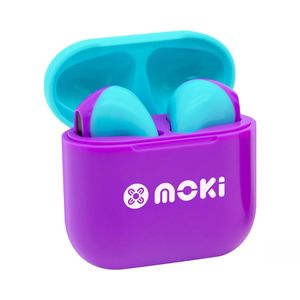 MokiPods Mini Kids Earphones Bluetooth TWS Volume Limited Purple-Aqua