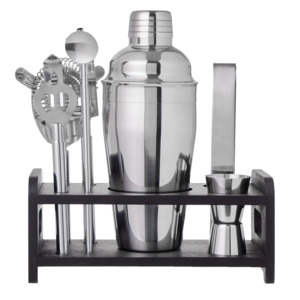 DAVIS & WADDELL FINE FOODS BAR SET WITH STAND 7PCE SILVER STAND 21X9.5X8.9CM/ CO&hellip;
