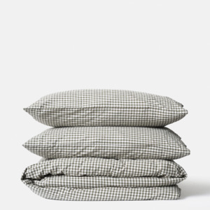 Citta Gingham Organic Cotton Duvet Cover - Olive