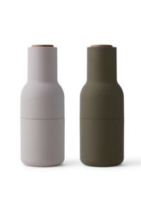 Tableware: Menu Bottle Grinder - Green/Beige w Walnut Lid 2-Pack