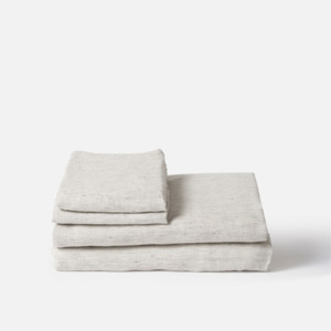 Citta: Citta Pinstripe Linen Fitted Sheet - Pepper/Chalk Q 152x203x40cm