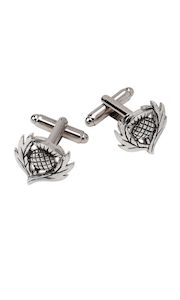 Men: Cuff Links, Polished Pewter Thistle