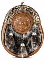 Norwood Brown Leather Collection: Antique Brass Serpent on Grey Seal with Targe Sporran