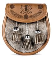 Norwood Brown Leather Collection: Celtic and Thistle Etched Chrome Sporran