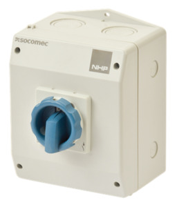 ISO ENCLOSED SWITCH 3P 100A GREY POLY BLUE HANDLE