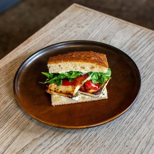 Products: Halloumi, Roast Pepper, Lettuce & Rocket Pesto on Schiacciata