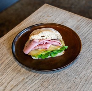 Mortadella, Provolone, Lettuce, Courgette, Basil Mayo on Ciabatta