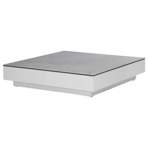 Crete Aluminium Low Outdoor Coffee Table (White) with Ceramic Top (Marble Look)