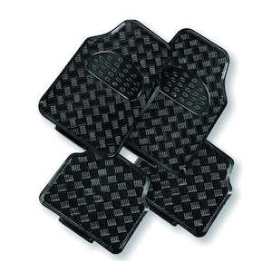 Venom 4-Piece Black Rubber/Aluminium Look Car Mat