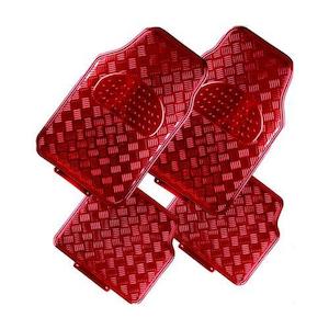 Venom 4-Piece Red Rubber/Aluminium Look Car Mat