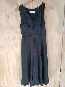 Summer Collection 1: Cacharel - Black Satin Dress with Pleat Detail - Size UK 10