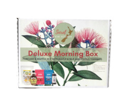 Gift Hampers Bundles: Deluxe Morning Box: Pancake & Waffle Mix With Maple Syrup with Fruity Toppings
