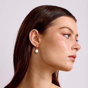 Sylvie - Freshwater Pearl Drop Hoops - Gold