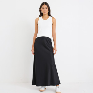 Prodigy Satin Bias Maxi Skirt - Black