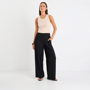 Pants: Instinctive Black Recycled Stretch Back Wide Leg Pant