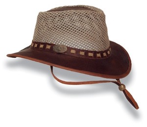Products: Full Grain Leather / Mesh Hat - Regular or Wide Brim - Selke NZ high quality handcrafted leather & fabric hats