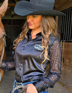 Cowgirl Tuff: Cowgirl Tuff Black Sequin Sleeves Pullover Shirt