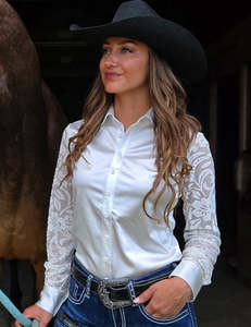 Cowgirl Tuff Cream Lace Sleeves Pullover Shirt
