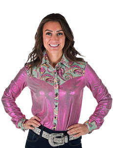 Womens Jeans And Clothing: Cowgirl Tuff Pink Shimmer & Paisley Pullover Shirt