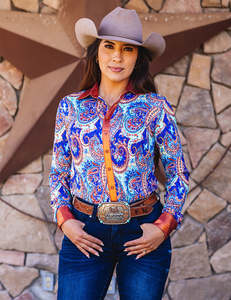 Cowgirl Tuff Orange Shimmer & Paisley Pullover Shirt