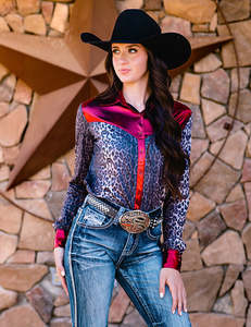 Cowgirl Tuff Red Shimmer & Leopard Pullover Shirt