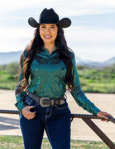 Cowgirl Tuff Emerald Sequin Pullover Shirt