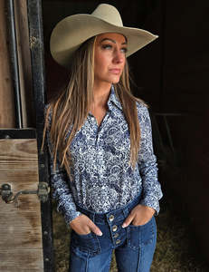 Products: Cowgirl Tuff Navy & White Floral Pullover Shirt