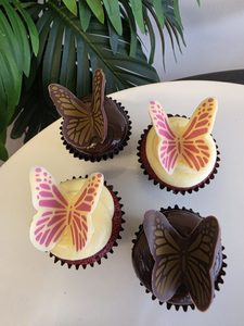 Products: Cupcakes with WhitePink or DarkGold Chocolate Butterflies - Send A Chocolate Cake