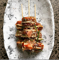 Finger Food Corporate Catering: Japanese style pork ball skewers with kewpie mayonnaise (2 meatballs per skewer)