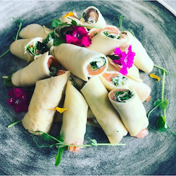 Finger Food Corporate Catering: Savoury crepes with smoked salmon