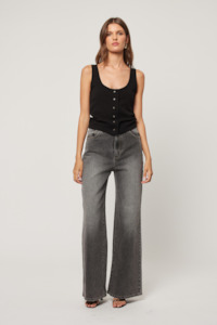 Rollas Womens Jeans: Studio Flare - Black Stone