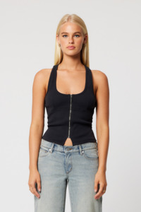 Abrand Womens: Addison Racer Top - Black