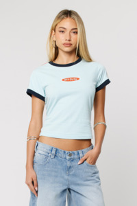 Abrand Womens: Off Duty Ringer Tee - Sky Blue