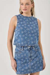 Flowers Shell Top - Indigo