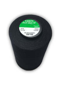 Coats Dual Duty 120 Cotton Wrapped Core spun Polyester.