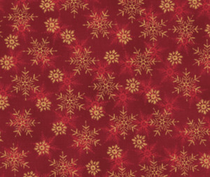 Quilting Fabric: We Love Christmas - Snowflakes - Dark Red/Gold - 100% Cotton - 10cm Increments