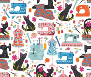 Quilting Fabric: Purrfect Stitches Crafty Cats - 100% Cotton - 10cm Increments