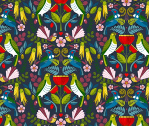 Kiwiana: Folk Tails Birds 100% Cotton - 10cm Increments