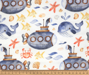 By The Seaside: Whale of a Time 100% Cotton Fabric - 10cm Increments