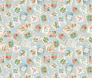 Retro Designs: Seed Packets 100% Cotton Fabric - 10cm Increments