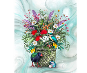 Kiwiana: Kiwiana Basket & Blooms Panel (90cm wide)